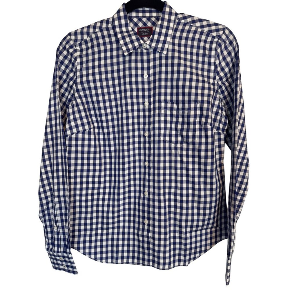 2/$30 NWOT Untuckit "0" Womens Navy Blue & White Gingham Checkered